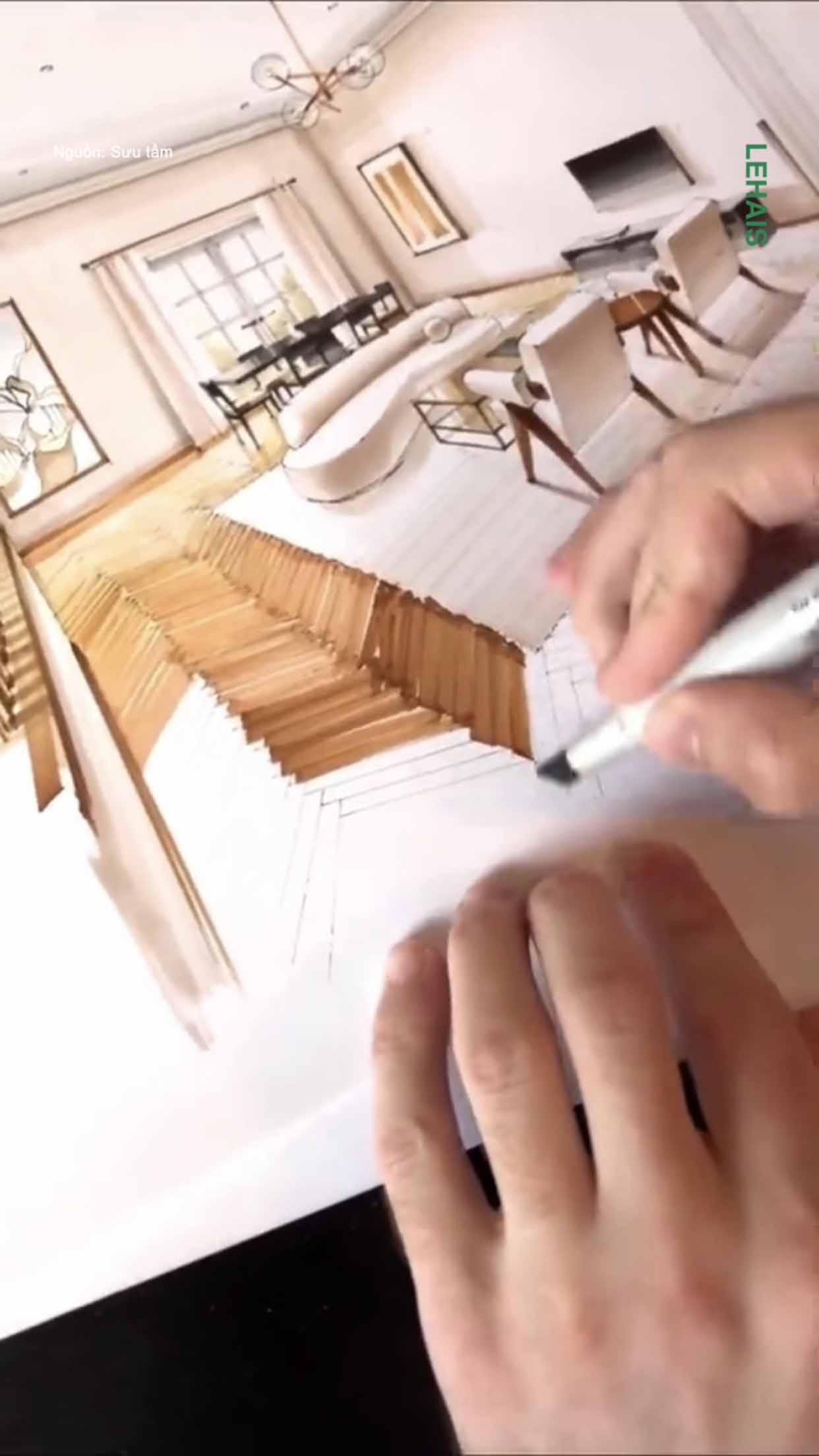 Draw a beautiful interior design perspective with a pen 1