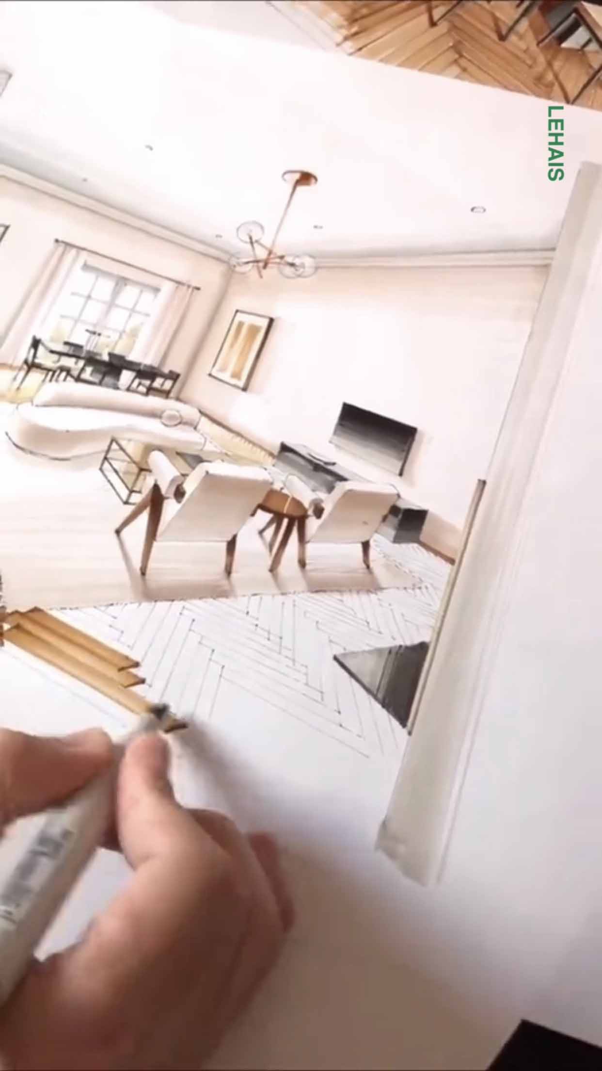 Draw a beautiful interior design perspective with a pen 2