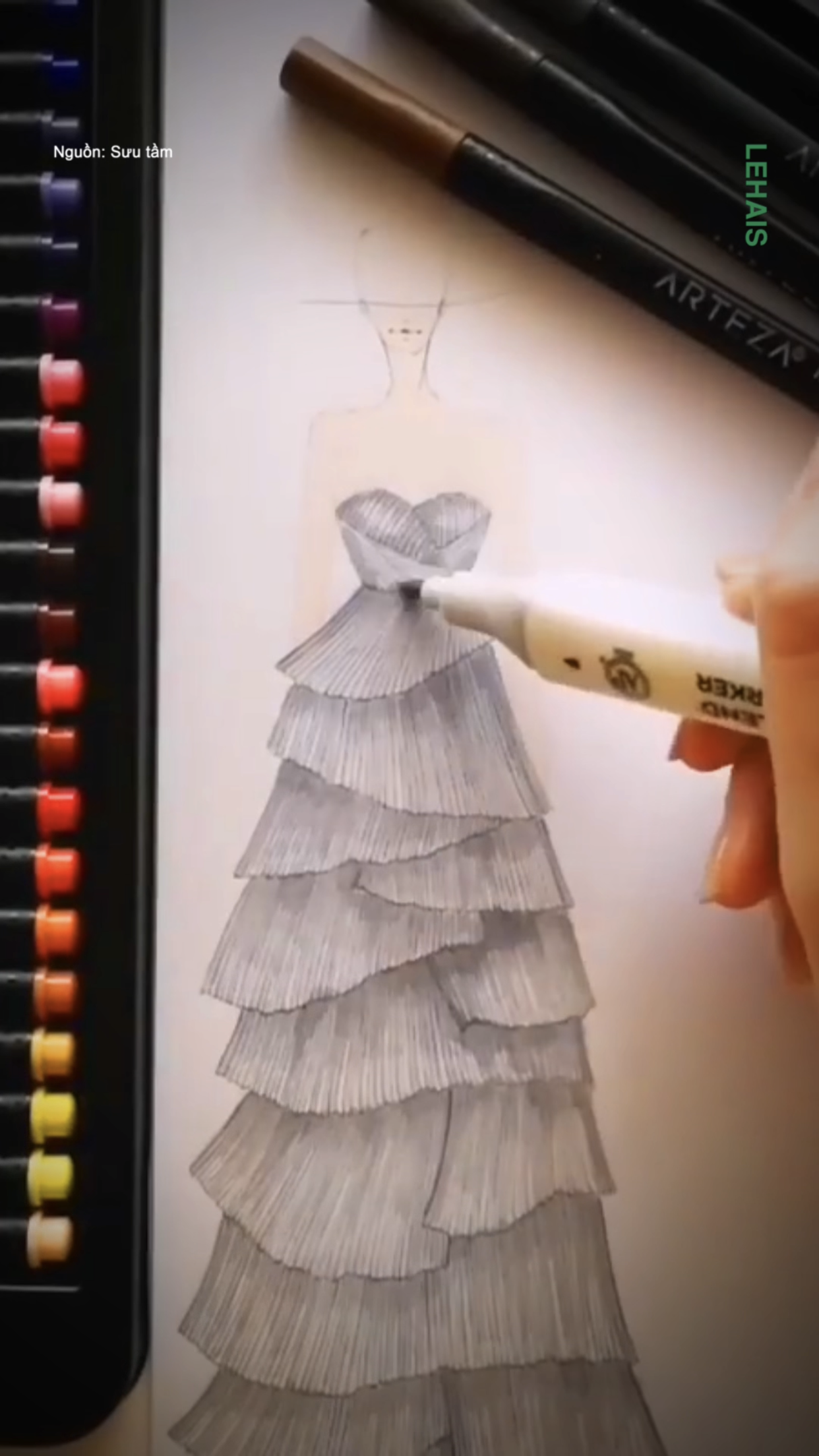 Vẽ thiết kế váy nhiều tầng cực đáng yêu