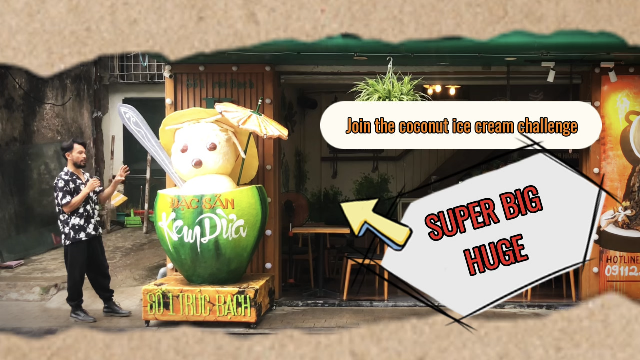 Join the challenge of eating a SUPER HUGE coconut ice cream